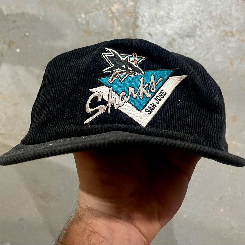 90s San Jose Sharks corduroy SnapBack trucker hat - official nhl